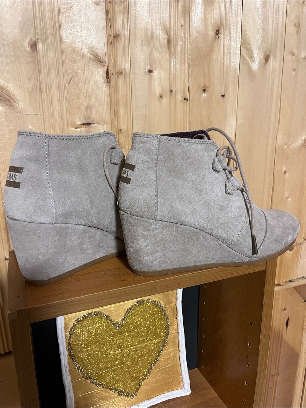 Toms Light Gray Suede Lace-Up Wedge Booties